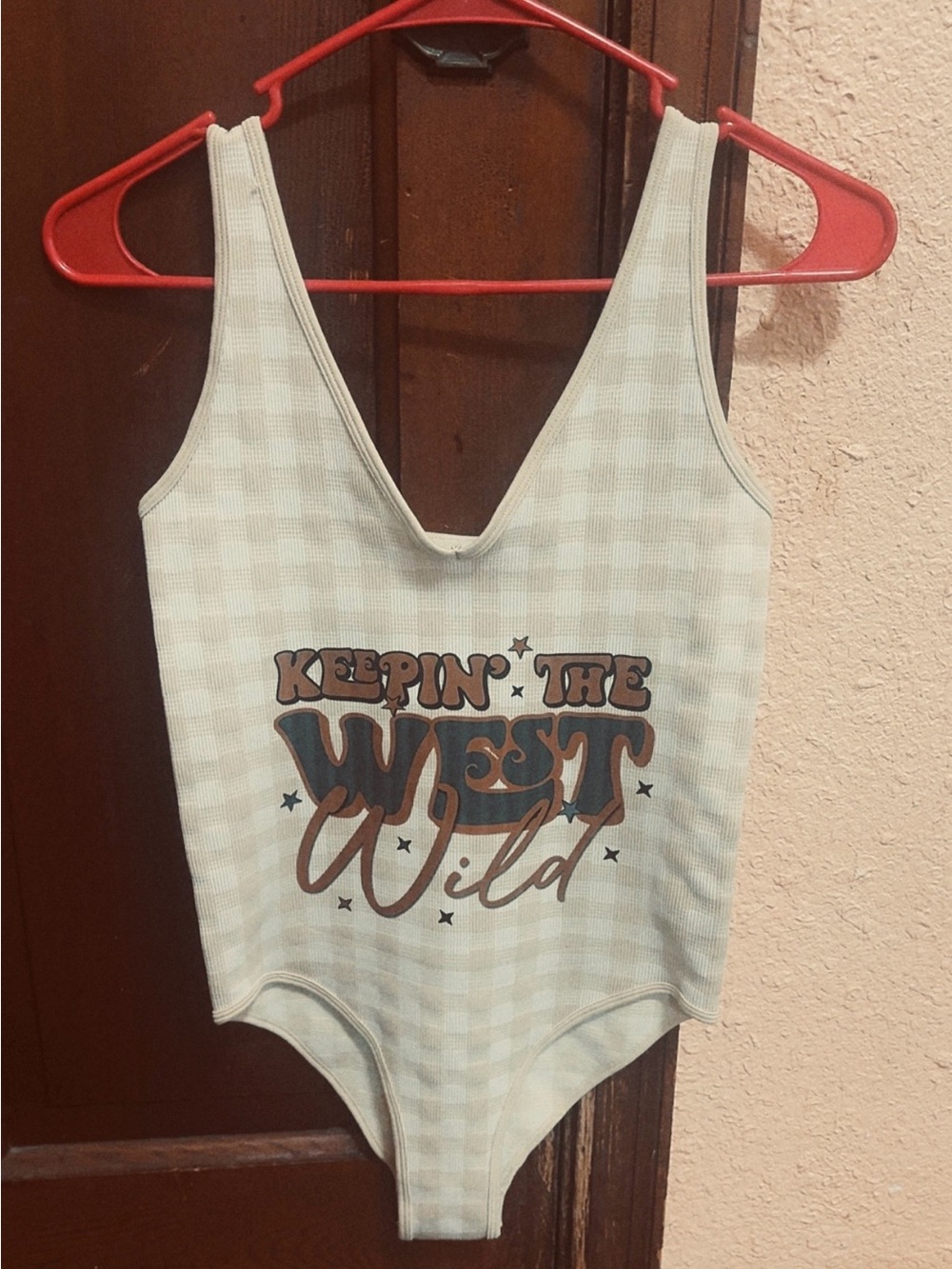 Cream Graphic Ribbed Bodysuit - Keepin' The West Wild